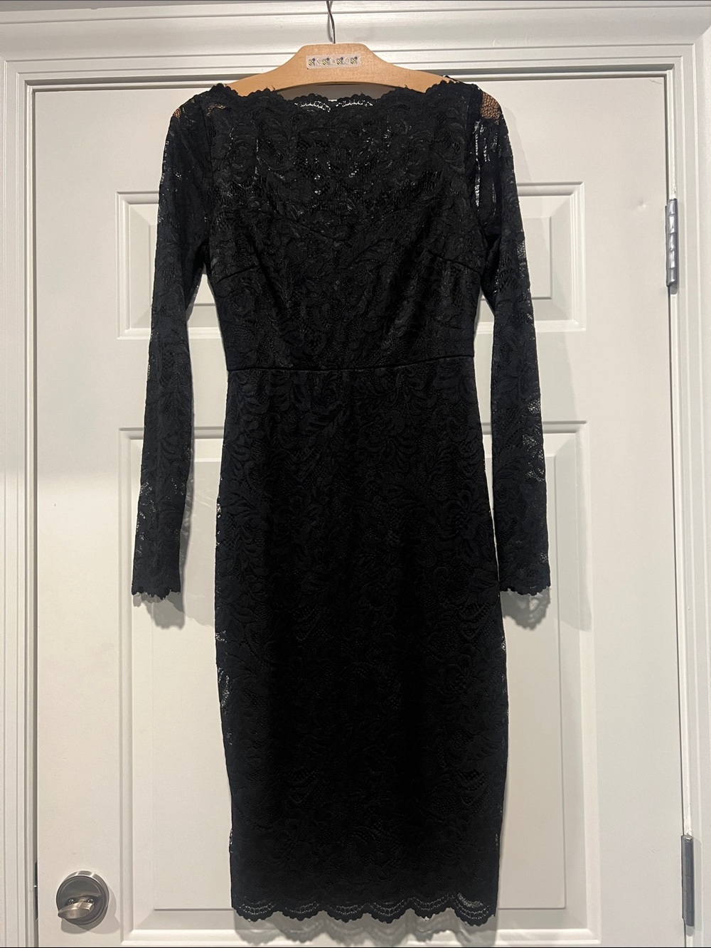 Lulu's Sz S Black Lace Long-Sleeve Sheath Dress Elegant Evening Dark Romantic
